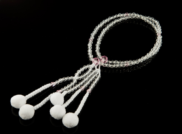 カラフル念珠 水晶 ピンク仕立 ダイヤカット 女性用