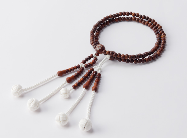 【11・18記念】【限定】八葉マーク付き/木製念珠　紫檀　白手毬房S(女性向き)