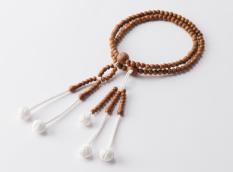 【11・18記念】【限定】八葉マーク付き/木製念珠　正梅　白手毬房M(男性向き)